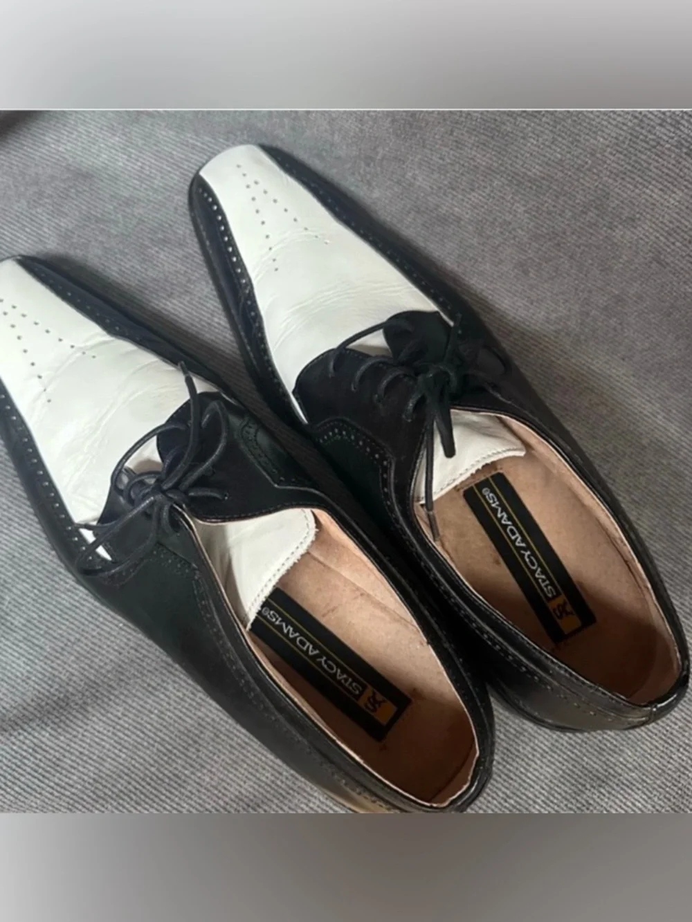 Pointed toe Black white dress shoes leather Stacy Adams men’s 9.5